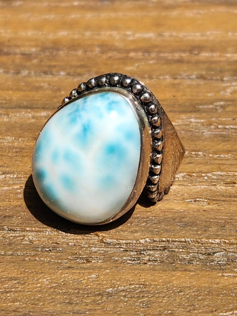 Sajen 925 Sterling Silver Blue White Larimar Ring Size 8 - Picture 14 of 16